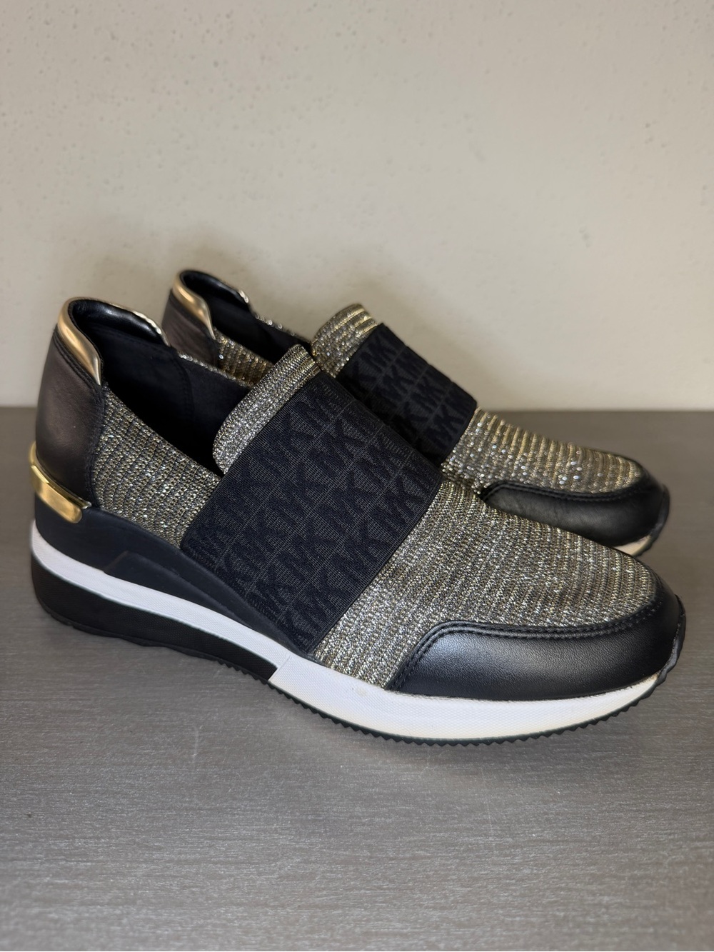 Michael Kors Felix Metallic Gold Lurex Slip On Trainer Sneakers Size 8M